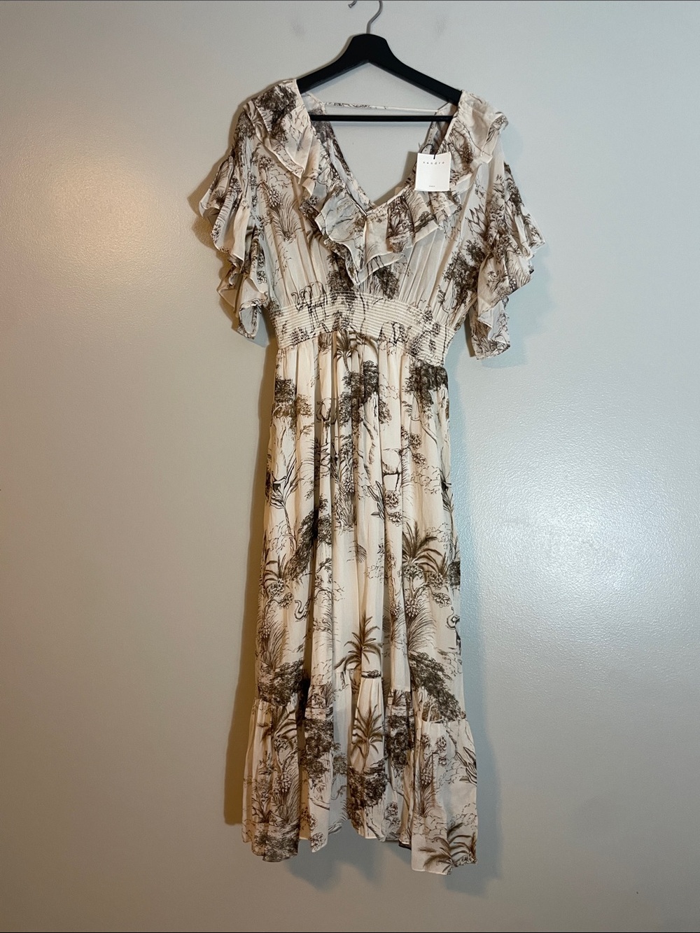 Sandro Cream Maxi Dress with Brown Scenic Print